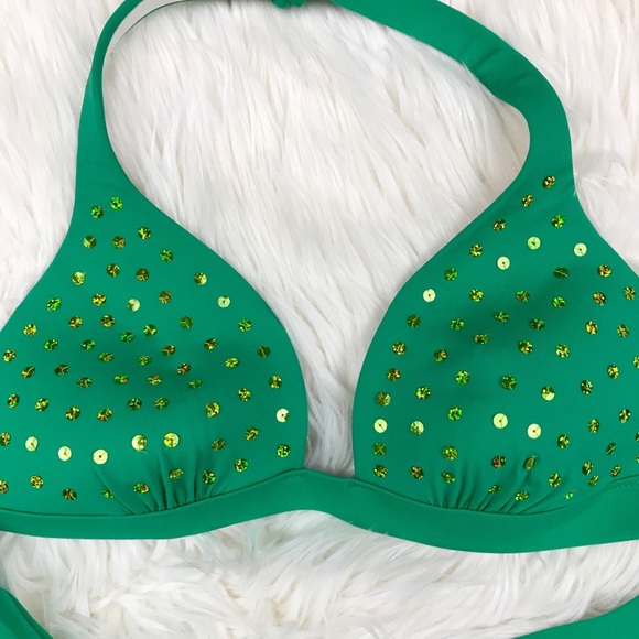Green & Gold Sequined Bikini Top - Picture 2 of 4